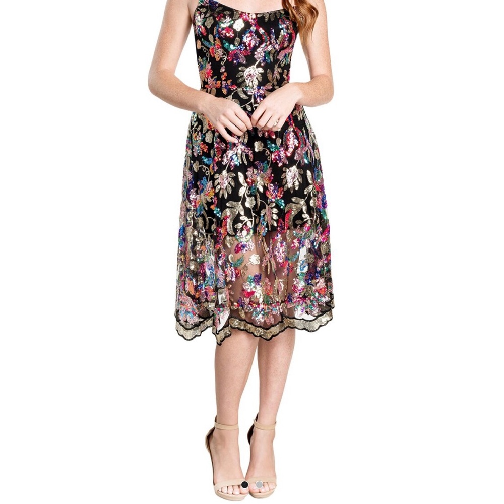Dress the Population Uma Floral Embroidered Black Dress